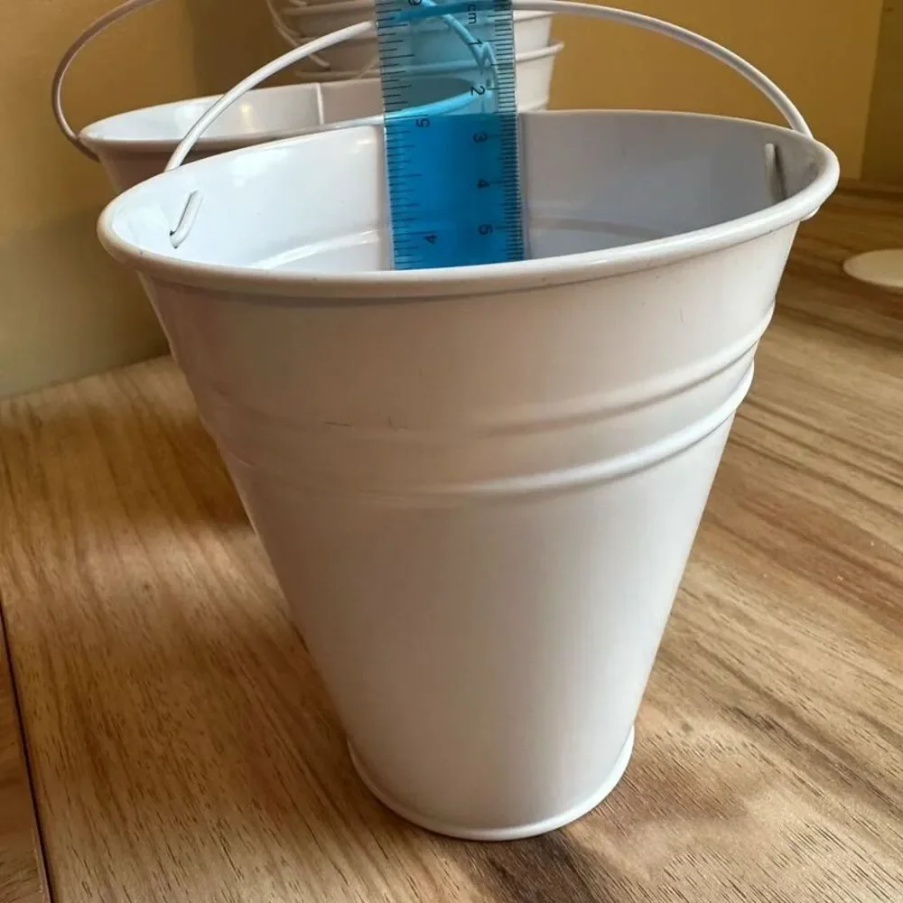 12 Pack White Metal Mini Pails 5” Galvanized Buckets Party Favor Decor storage